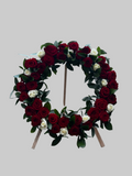 Coroană funerară trandafiri albi și roșii