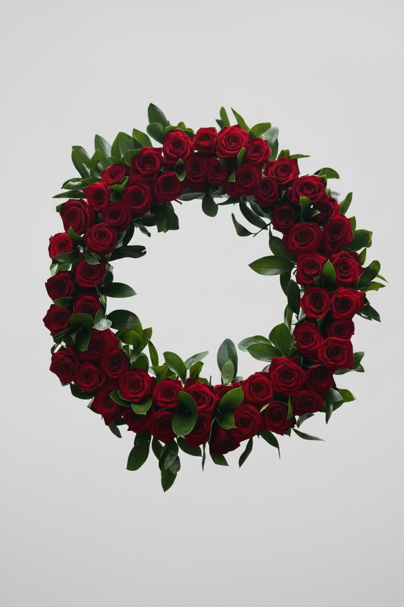 Coroană funerară cu trandafiri roșii