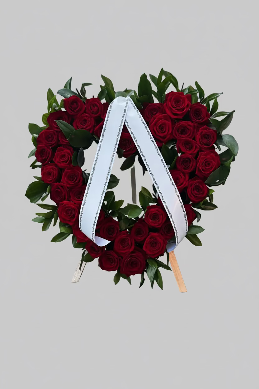 Inimă funerară cu trandafiri roșii