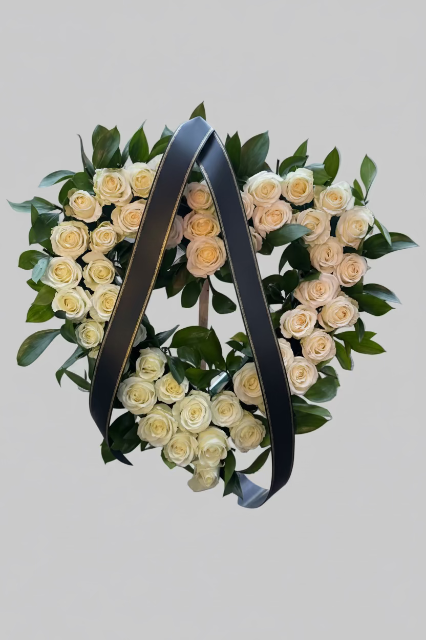 Inimă funerară cu trandafiri albi